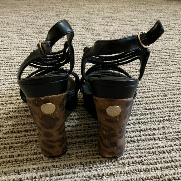 BCBGeneration Platform Leopard Print Wedge Sandals - Picture 3 of 4